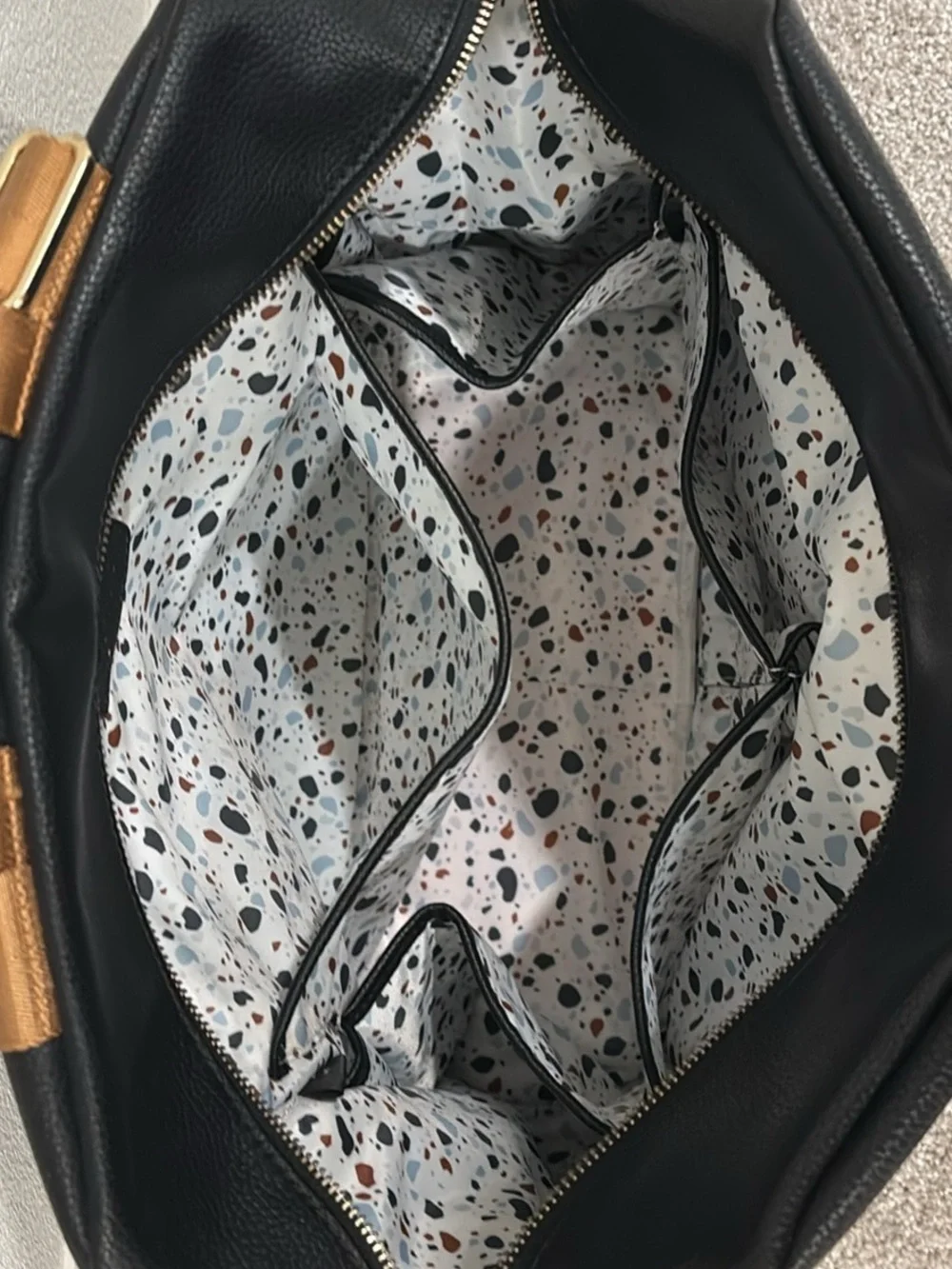 Diaper Backpack Tote in Black with Brown Trim